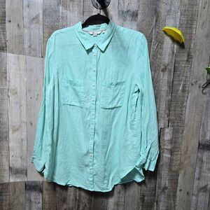 Boden Seafoam Green Linen Button Up Shirt